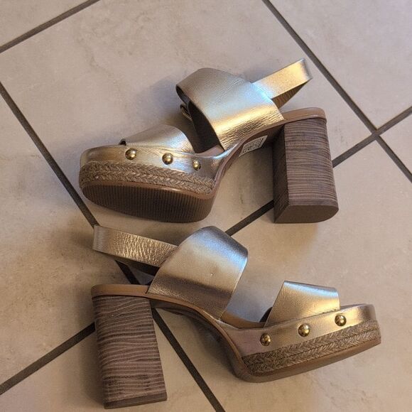 NEW See By Chloe Lamb Joline Heel Sandals Block Platform Gold FLAWED Size 9 - Picture 3 of 11